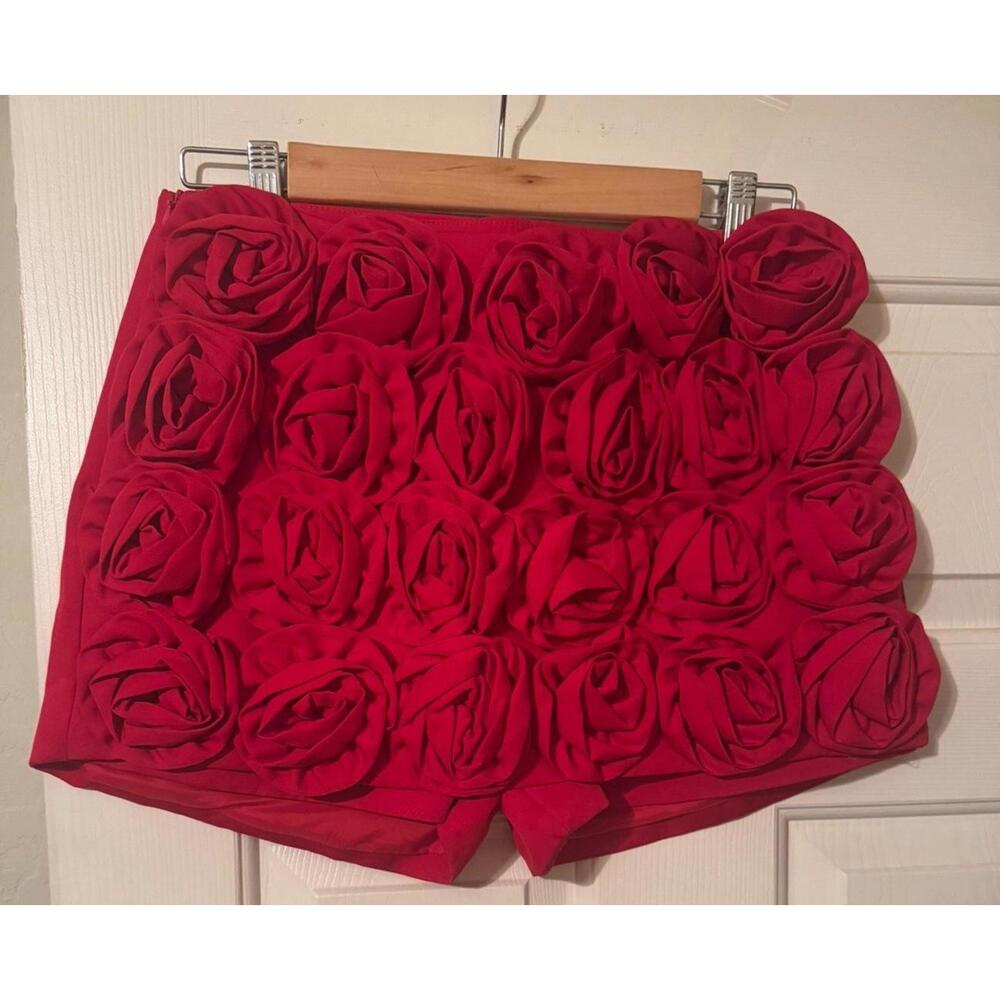 3D Red Rose Skort - Short Shorts Lined Side Zipper Valentines Day Sexy